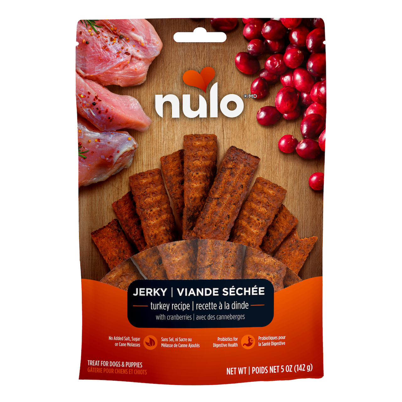 Nulo Jerky Treats Turkey Recipe with Cranberries for Dogs