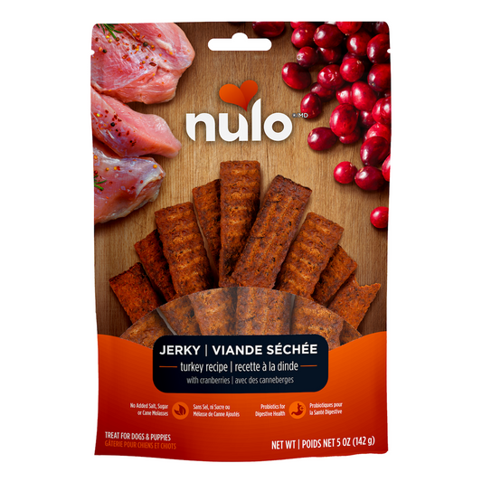 Nulo Jerky Treats Turkey Recipe with Cranberries for Dogs