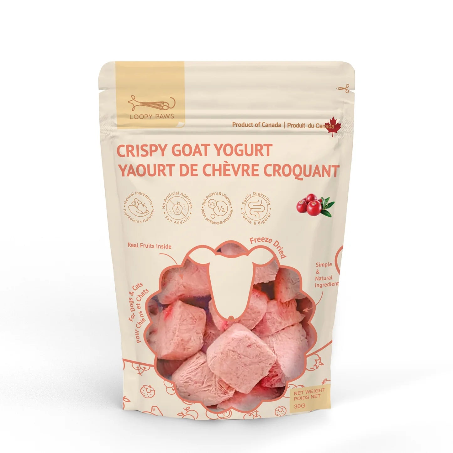 Loopy Paws Crispy Goat Yogurt - Cranberry Dog Treats